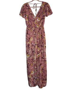 B.O.G Collective Floral Pink V-Neck Jumpsuit Size M